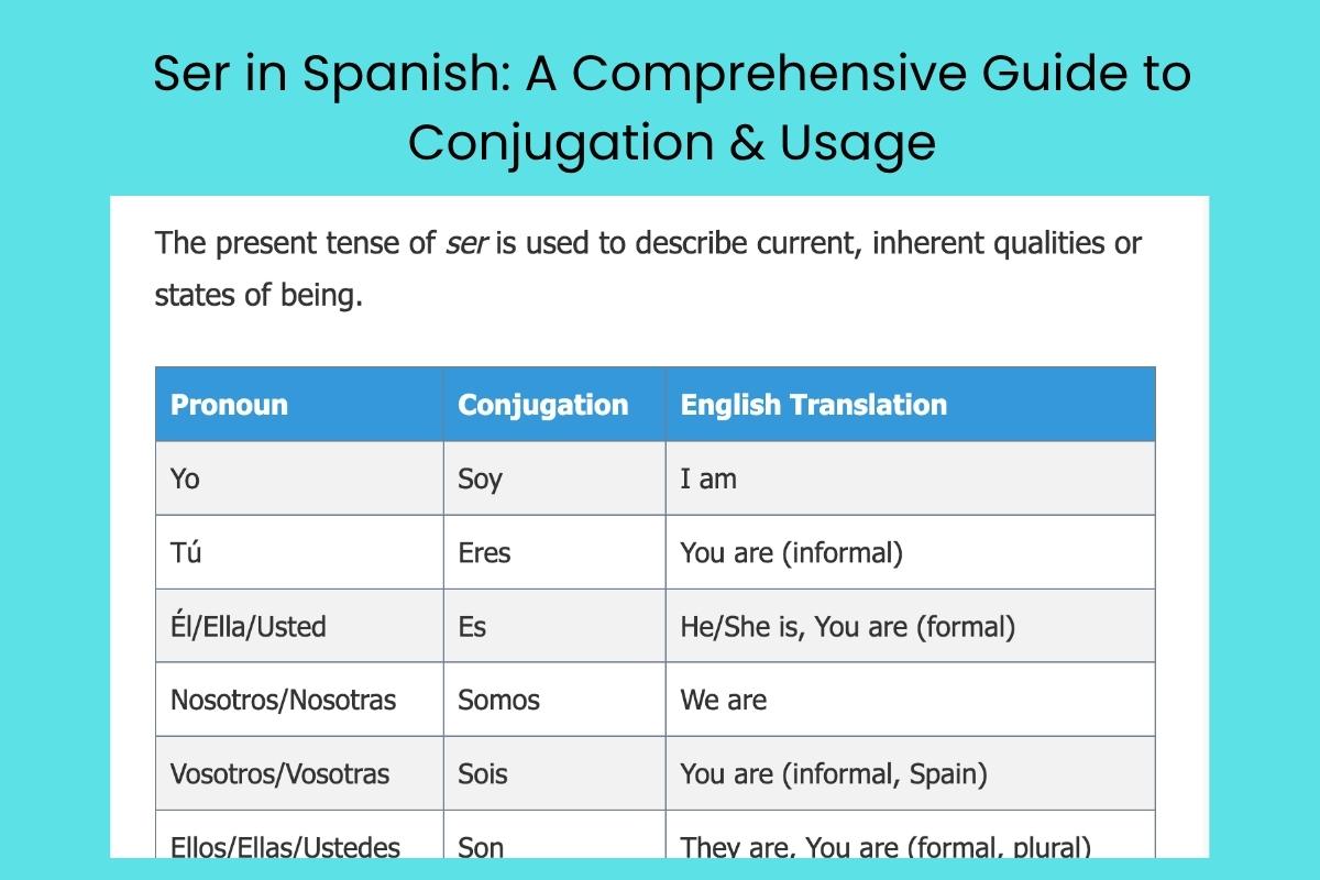 Ser In Spanish A Comprehensive Guide To Conjugation Usage 